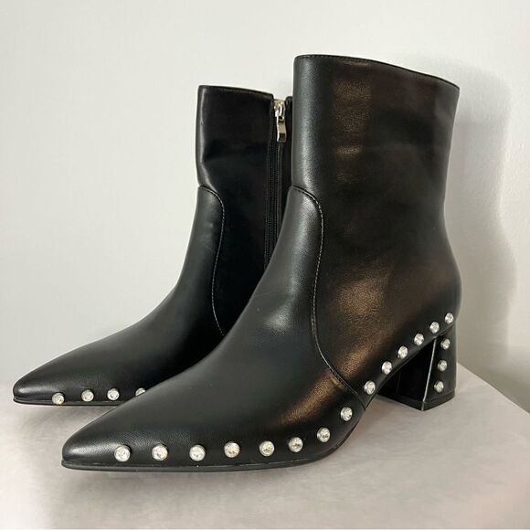 Vaila Diana Rhinestone Trim Black Pointed Toe Mid Calf Boots Black Size 10 NIB - Picture 3 of 10